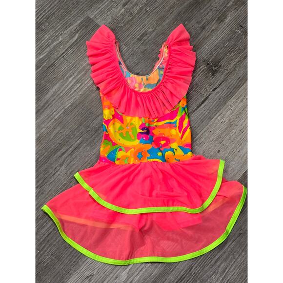 Costume Gallery Vibrant Pink 2 Tiered Tutu Skort Dress Sleeveless Dance Outfit - Picture 10 of 10